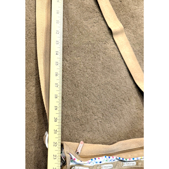 LeSportsac Crossbody Bag Polka Dots 2 Main Zip Compartments 3 Outer Zip Pockets - Picture 7 of 9